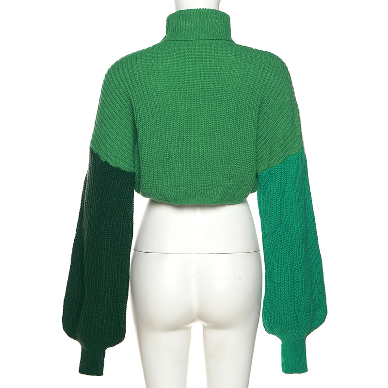 Ladies Asymmetric Textured Cropped High Neck Sweater
