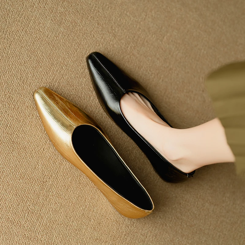 Fashion Genuine Leather mid heels woman elegant Loafer office lady square toe party pumps