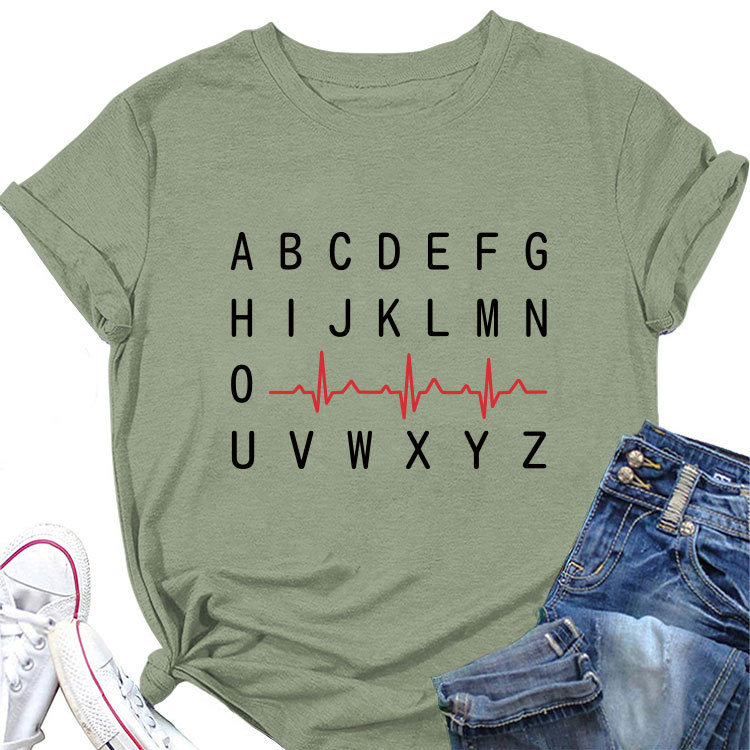 Ladies Geometric Print Round Neck Short Sleeve Tee