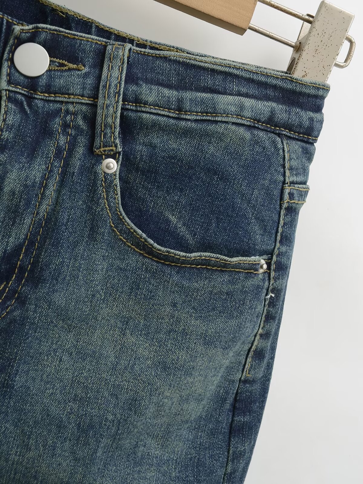 High waisted hip hugging denim short skirt midi skirt