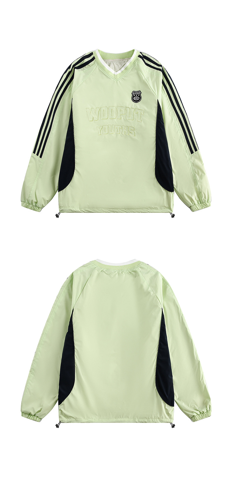 Vintage Alphabet Stitched Banded Long Sleeve Plunge Sweatshirt