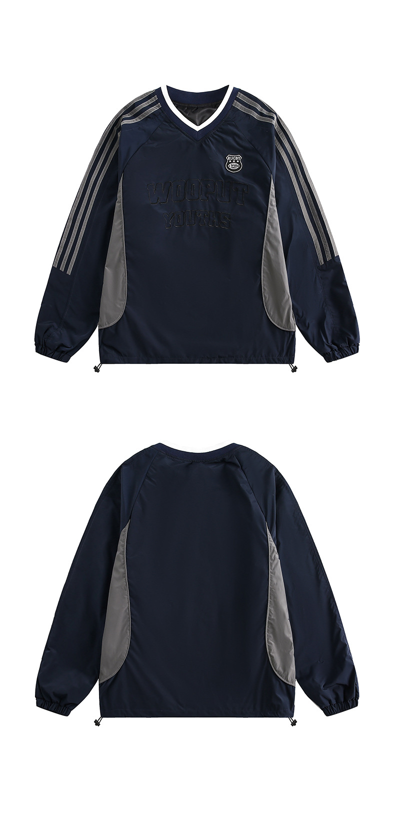 Vintage Alphabet Stitched Banded Long Sleeve Plunge Sweatshirt
