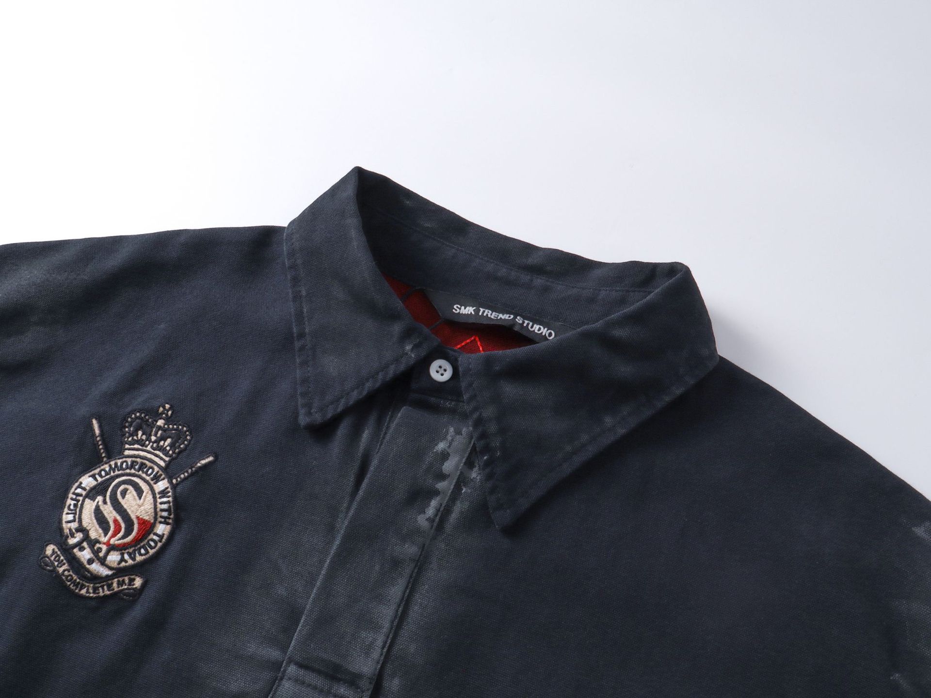 Heavyweight Cotton Long Sleeve Faux-Layered Button-Up Letter Hoodie