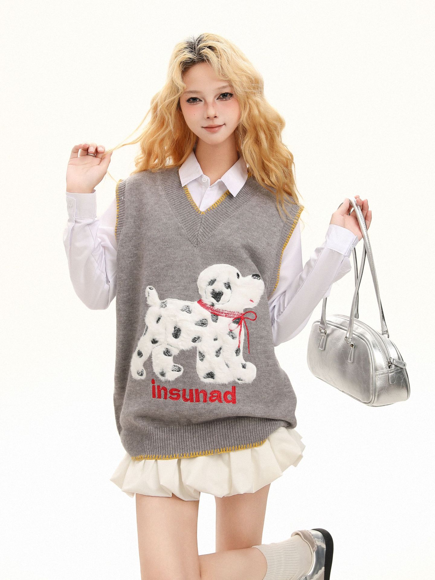 Custom Dalmatian Print Knit Sleeveless Pullover
