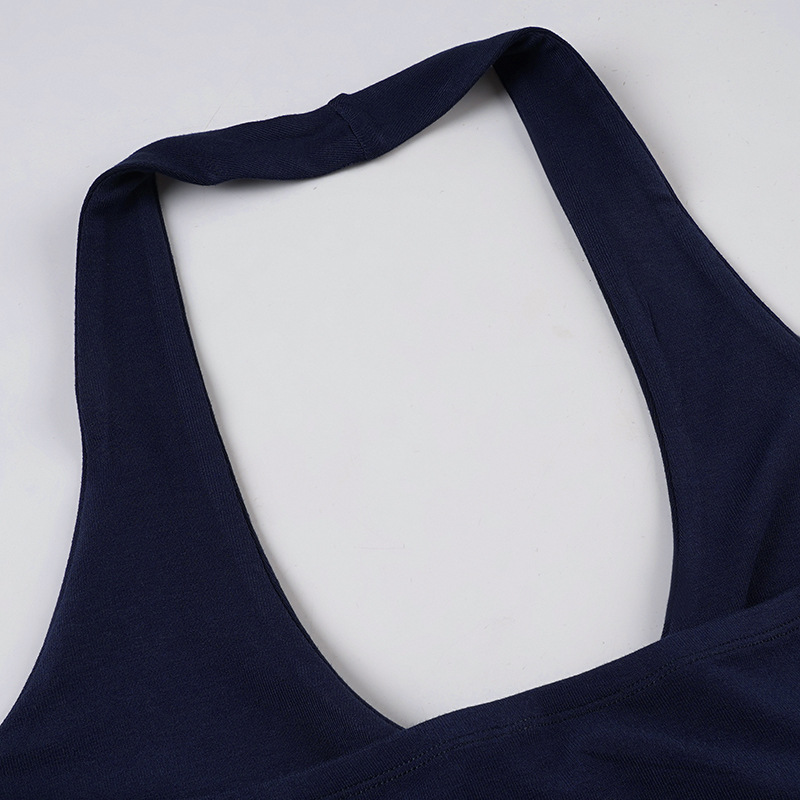 Sexy Low-Cut Zipper Halter Knitted Strap Women's Pure Color Versatile Elegant Slim Top