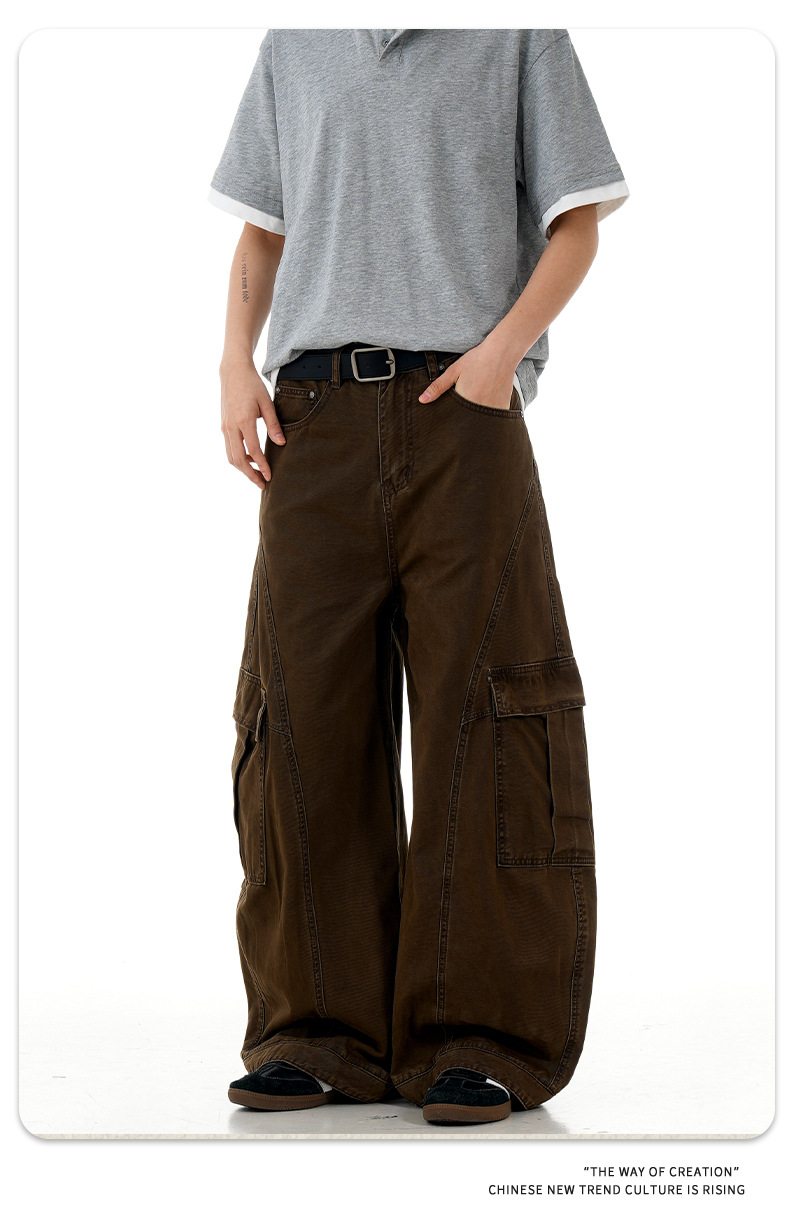 Work Pants with Multiple Pockets Slimming Casual Wide Leg Long Trousers for Men and Women