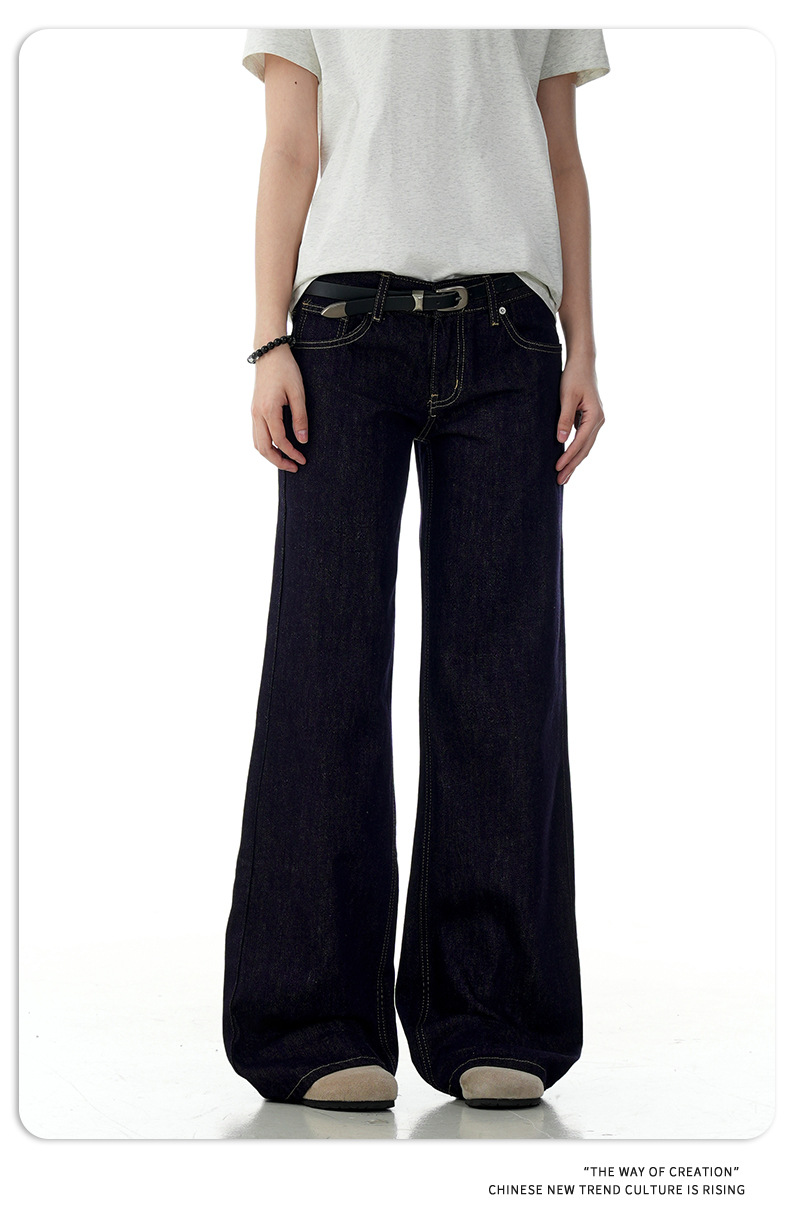Blue Flared Jeans for Women with Visible Stitching Casual Long Pants