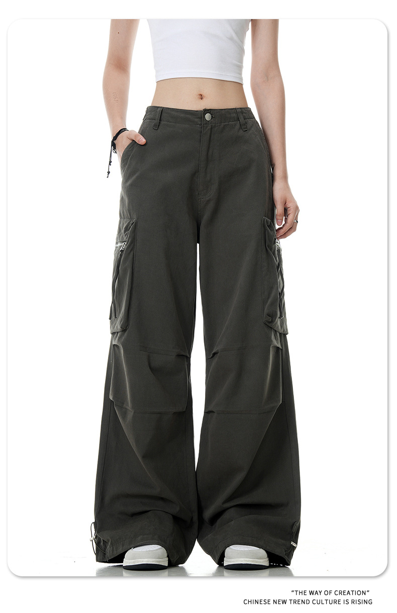 Vintage Multi-Pocket Slim Straight Loose Wide-Leg Casual Paratrooper Trousers
