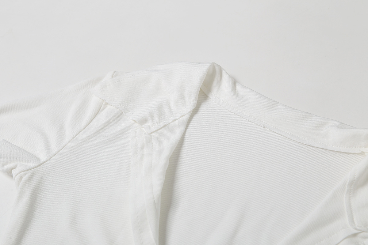 Plain Spandex Plunge Frayed Rounded Slim Tee