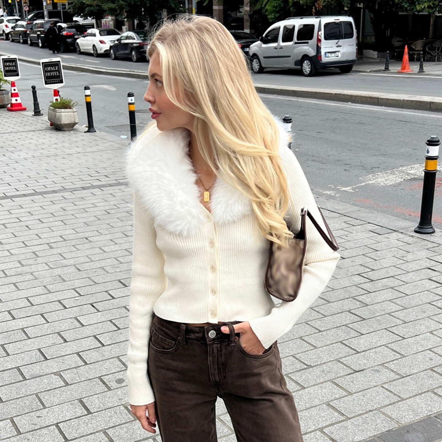 Polished Cropped Cardigan With Trimmed Neckline
