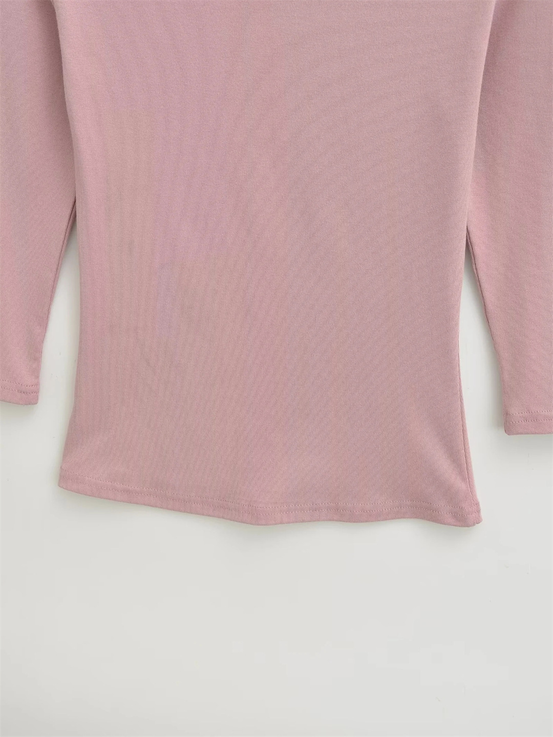 Slim Fit Plain Asymmetric Neck Elbow-Length Midriff Tee