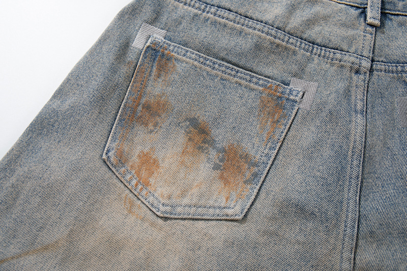 Style Casual Knife-Shape Pants Men Loose Straight Leg Distressed Autumn Fashion Vintage Ripped Jeans