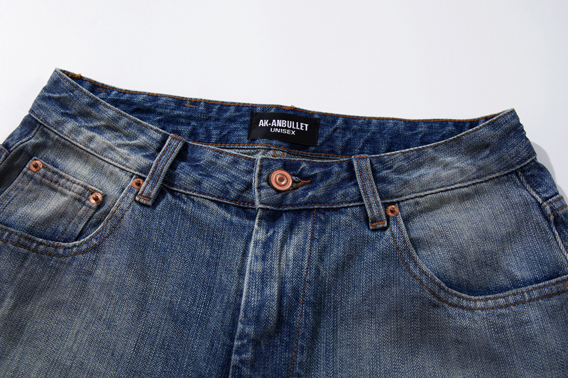 Street Style Vintage Distressed Washed Knife-Edge Denim Pants, Hip-Hop Casual Loose Ripped Straight Leg Jeans