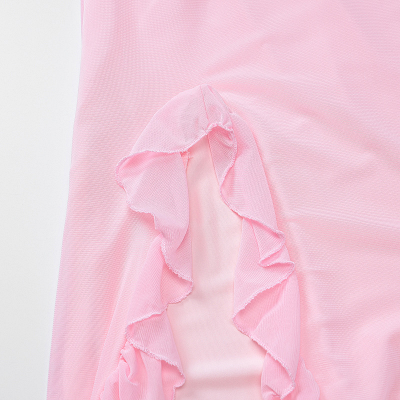 Dark Plunging A-Line Tank Dress with Scalloped Split