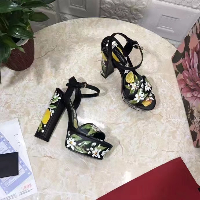 Newest Floral Printed Sandals Summer Sexy Platform Chunky Heels Women Shoes Ankle Strap Gladiator Sandals