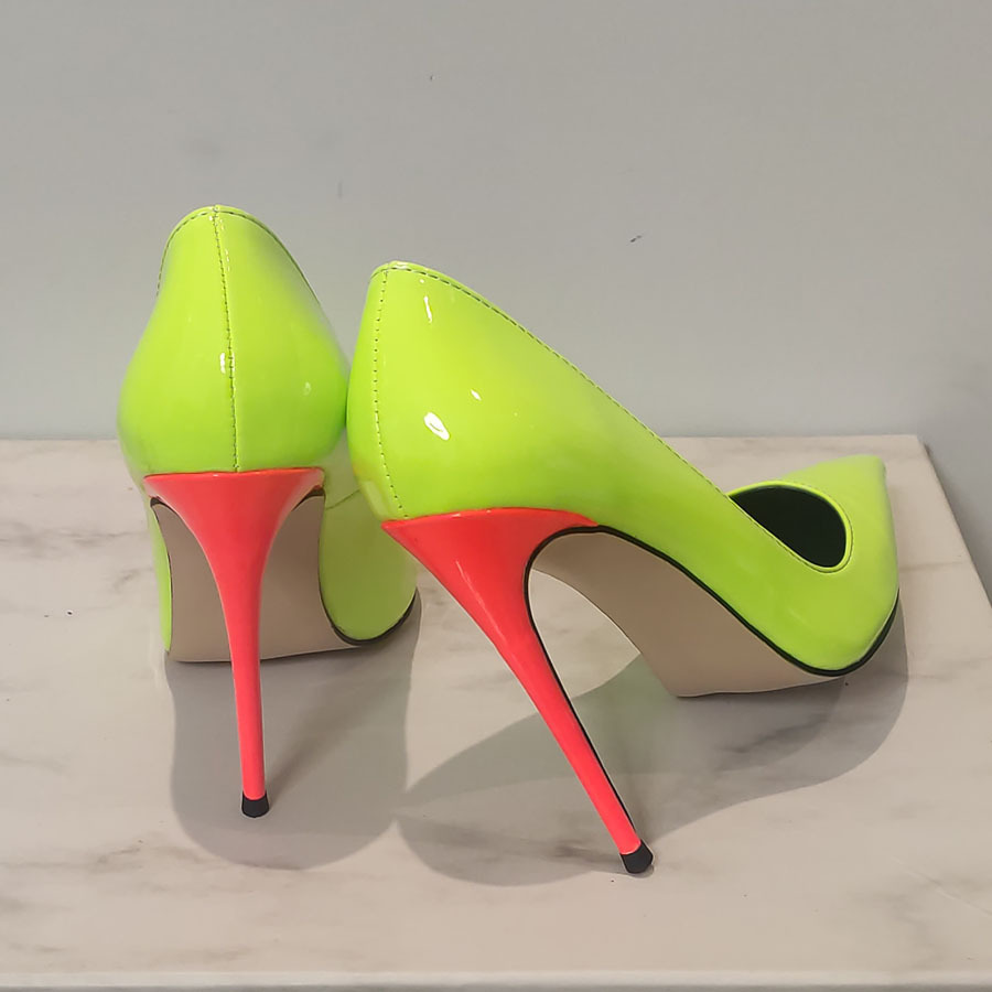 Thin Heeled High Heels, European and American Pointed Patent Leather Color Matching Light Cut Large Size Single Shoes
