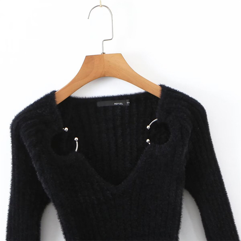 Fashionable and Sexy Style Women's Long Sleeve Hollow Knit Top
