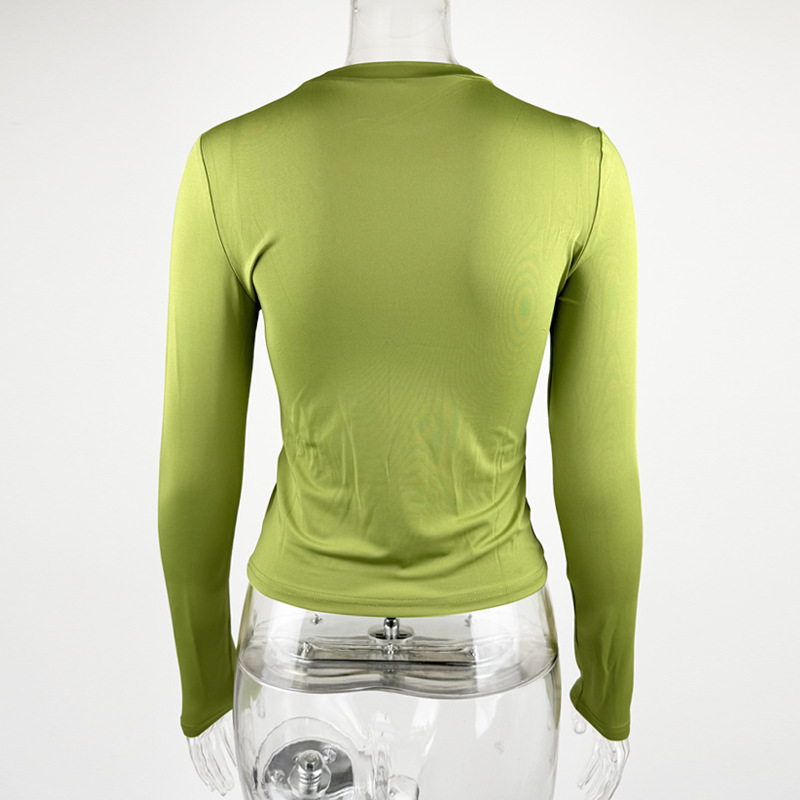 Long sleeved round neck T-shirt solid color slim fit top