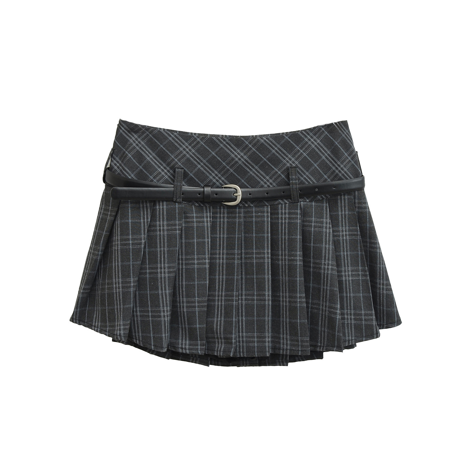 High Waist Slimming Small Plaid Belt Pleated Skirt Short Skirt