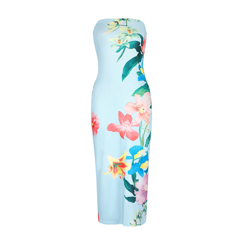 Sleeveless Curve-Hugging Patterned Side Split Maxi Dress