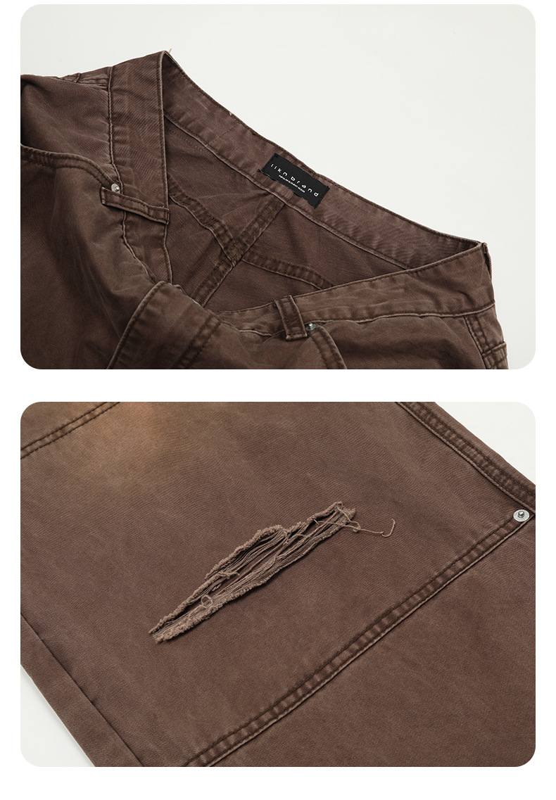 Carpenter Work Pants for Men and Women Vintage Washed Distressed Riveted Denim Loose Straight Leg Long Trousers