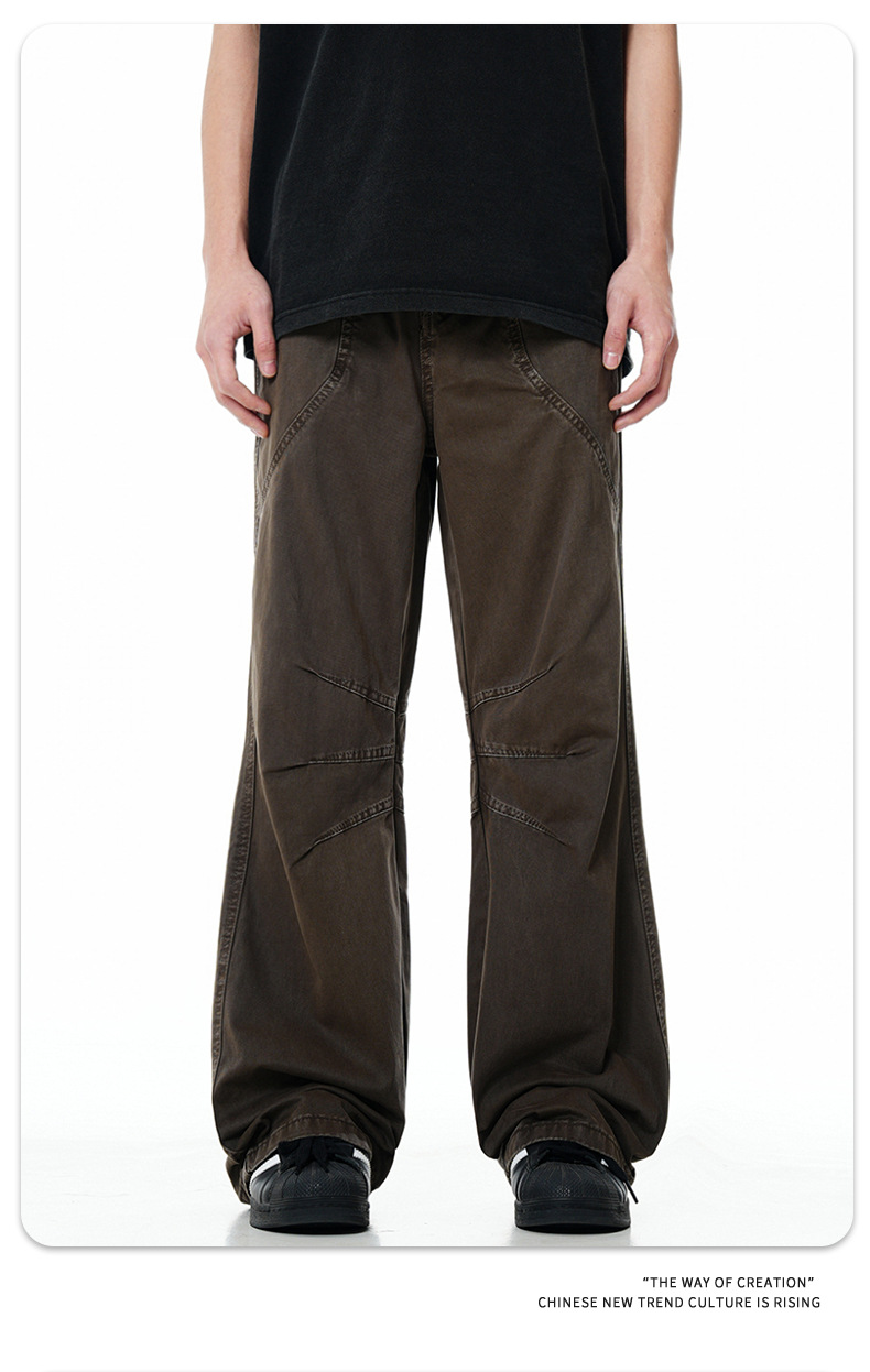 Three-Dimensional Vintage Washed Look Slimming Trendy Pile Straight Leg Casual Long Pants