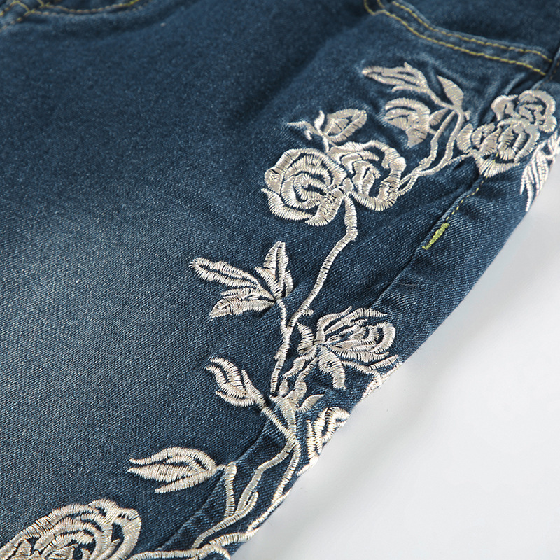 Rose embroidery retro gradient niche spicy jeans