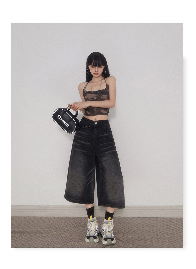 Women's Pants Loose Casual Slimming Pear-Shaped Denim Mid-Length Trousers