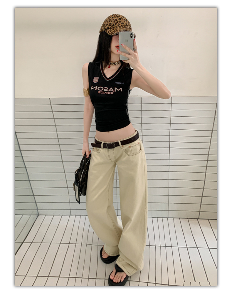 Women's Low Waist Wide Leg Jeans Summer Loose Slim Straight Pants