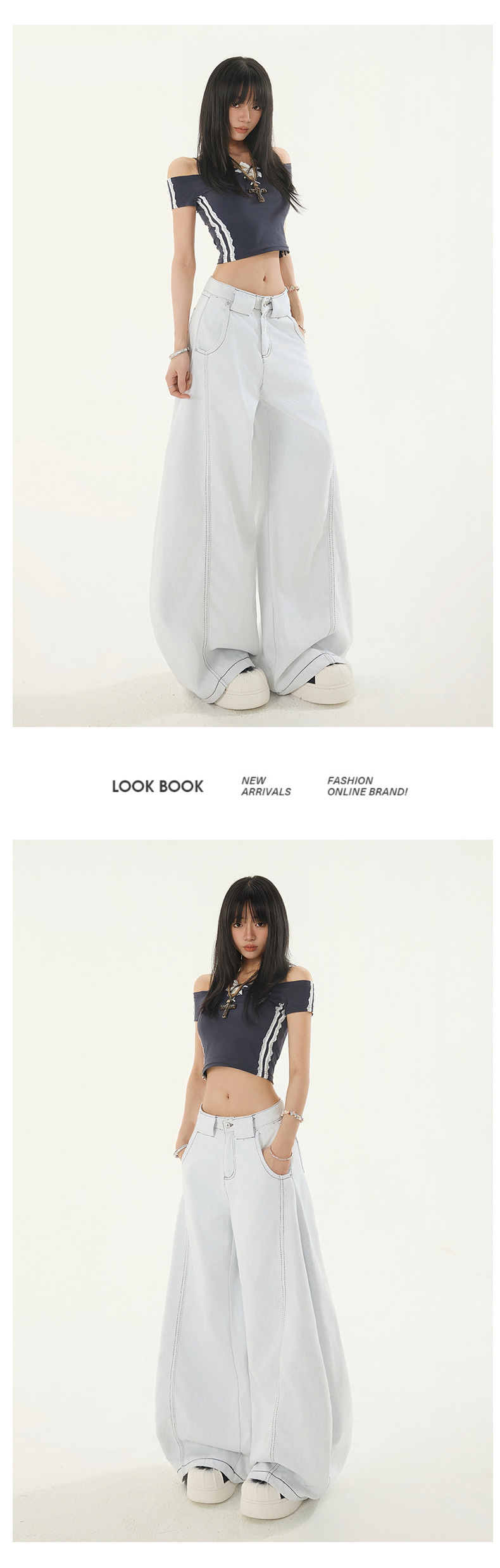 Low-Waist Knife-Edge White Jeans for Women Summer New Loose Straight High Street Wide Leg Pants