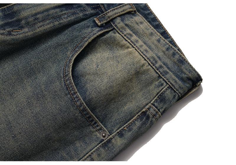 Washed Distressed Yellow Mud Dye Ripped Loose Jeans