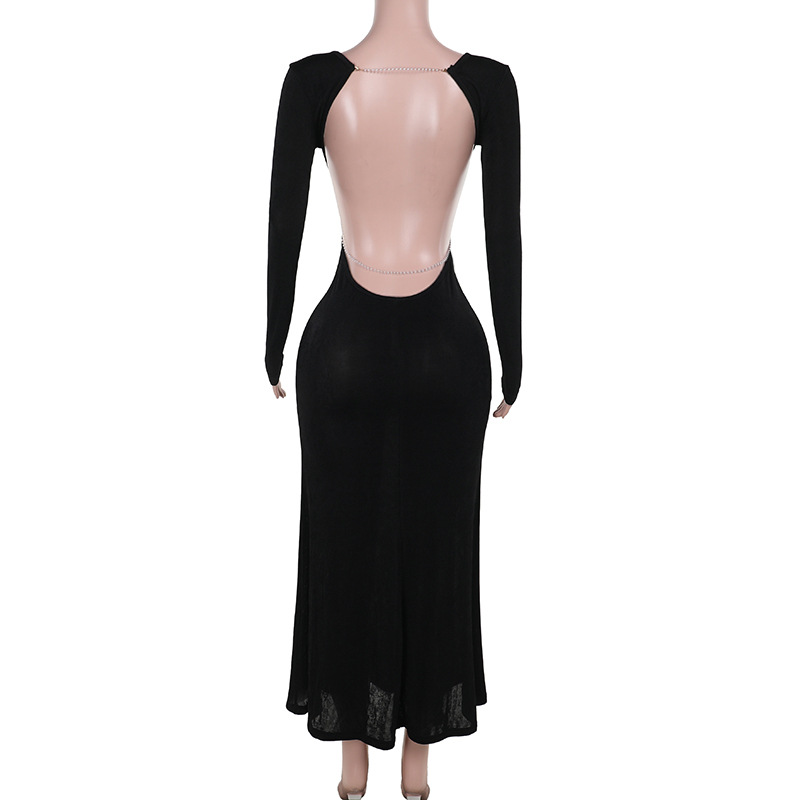 U Neck Pencil Open Back Full Sleeve Dress