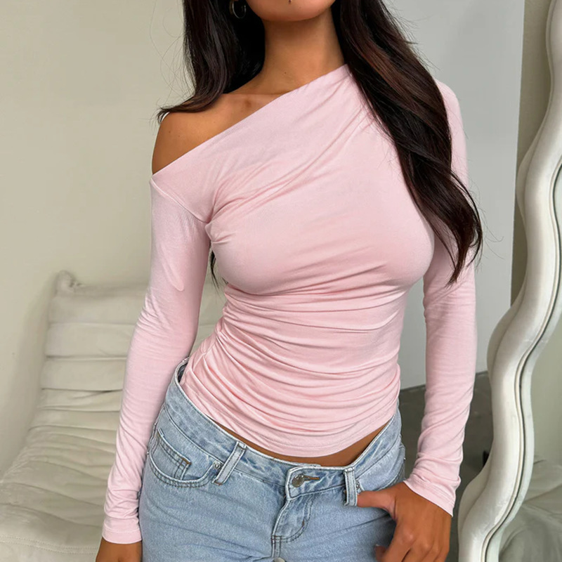 Diagonal Neckline Polyester Spandex Top
