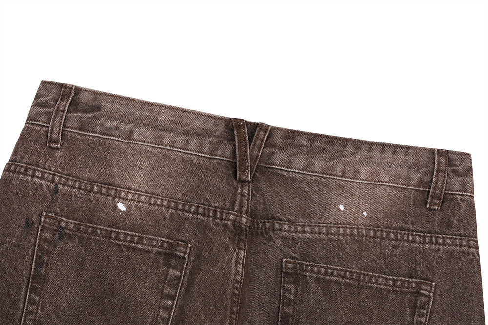 Streetwear Men's Denim Pants with Patchwork, Distressed Bleached Finish, Trendy Loose Fit, Wide Leg Style, Long Trousers
