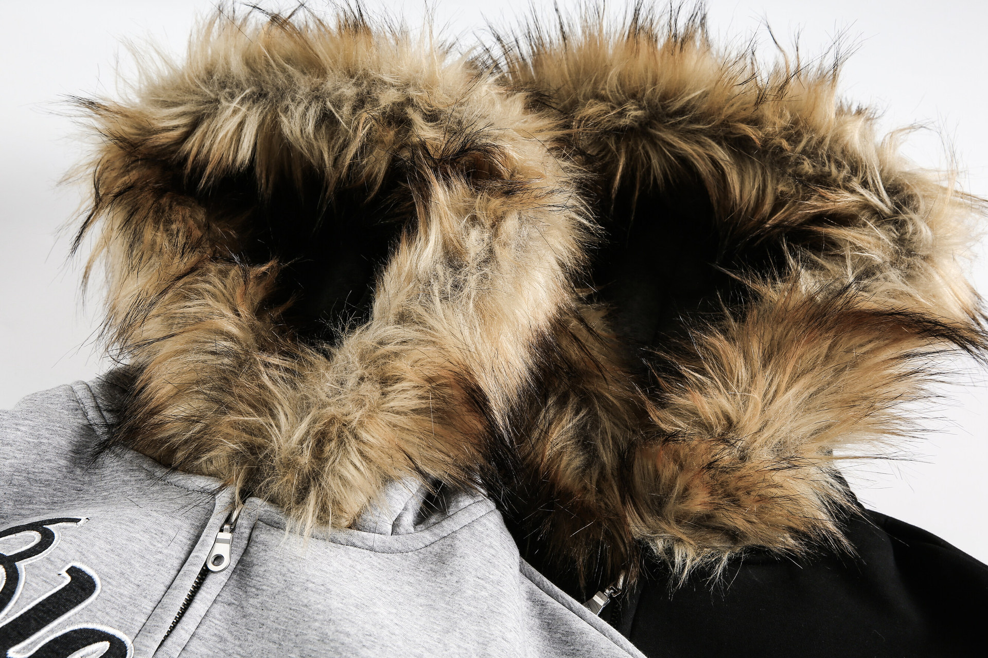 Detachable fur collar spliced zipper hoodie