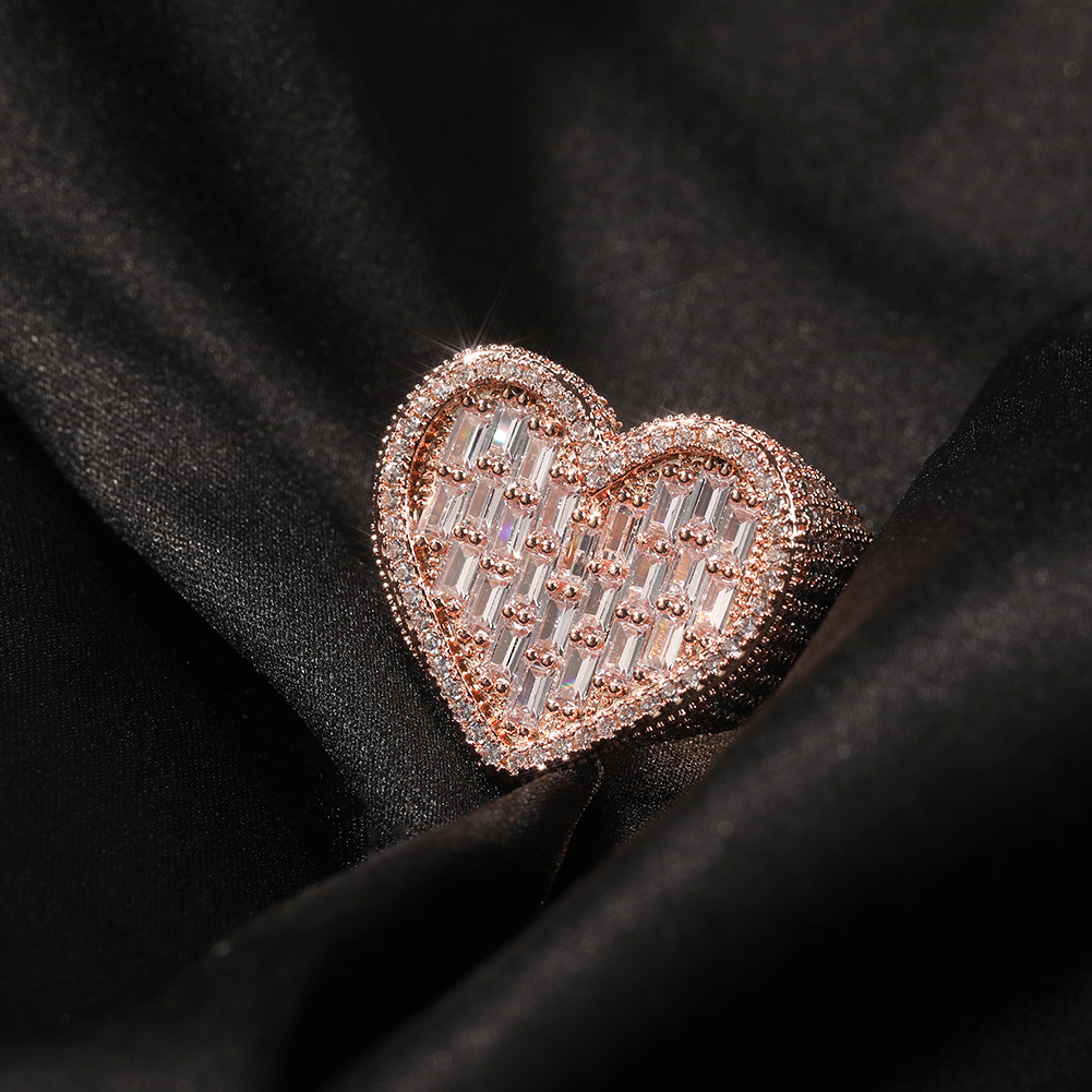European and American style jewelry, street trendy people, high-end feeling rings, personalized hip-hop new T-shaped love zircon