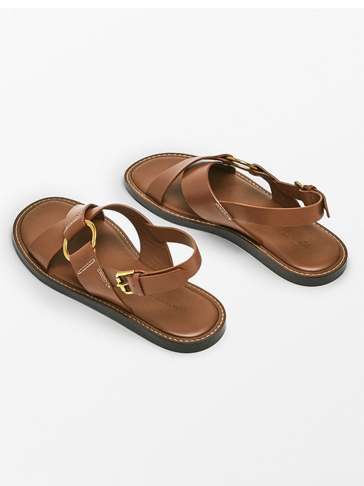 Summer new leather cross strap flat slippers black Roman sandals for women