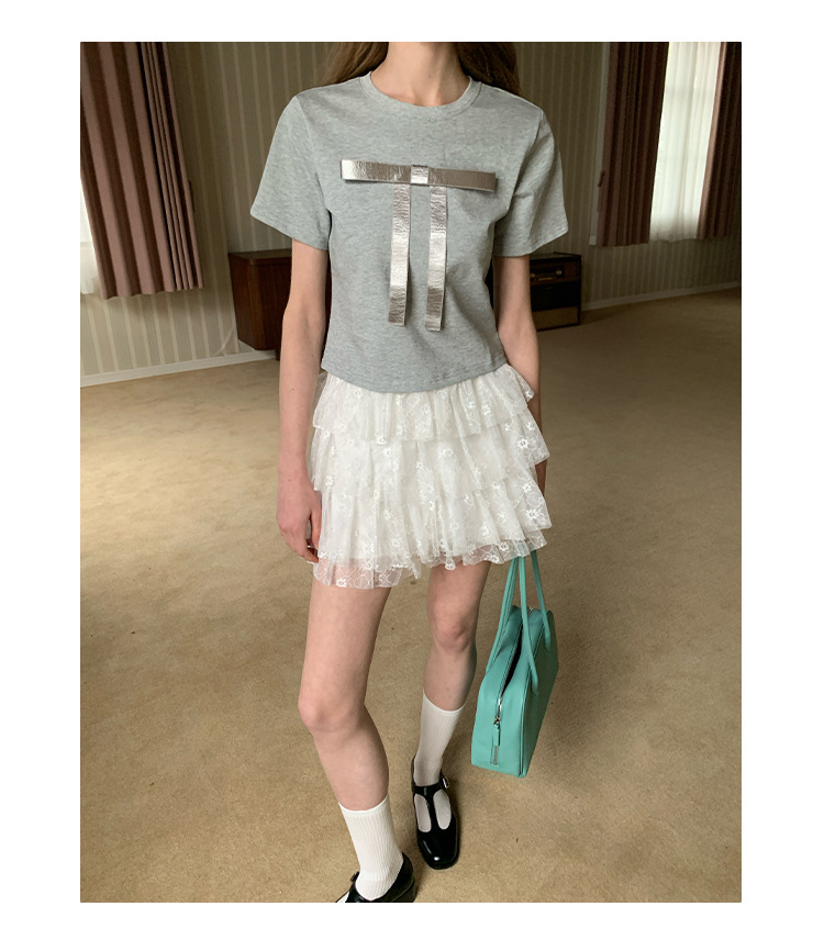 Ladies' Body-Hugging Round Neck Tie Front T-shirt