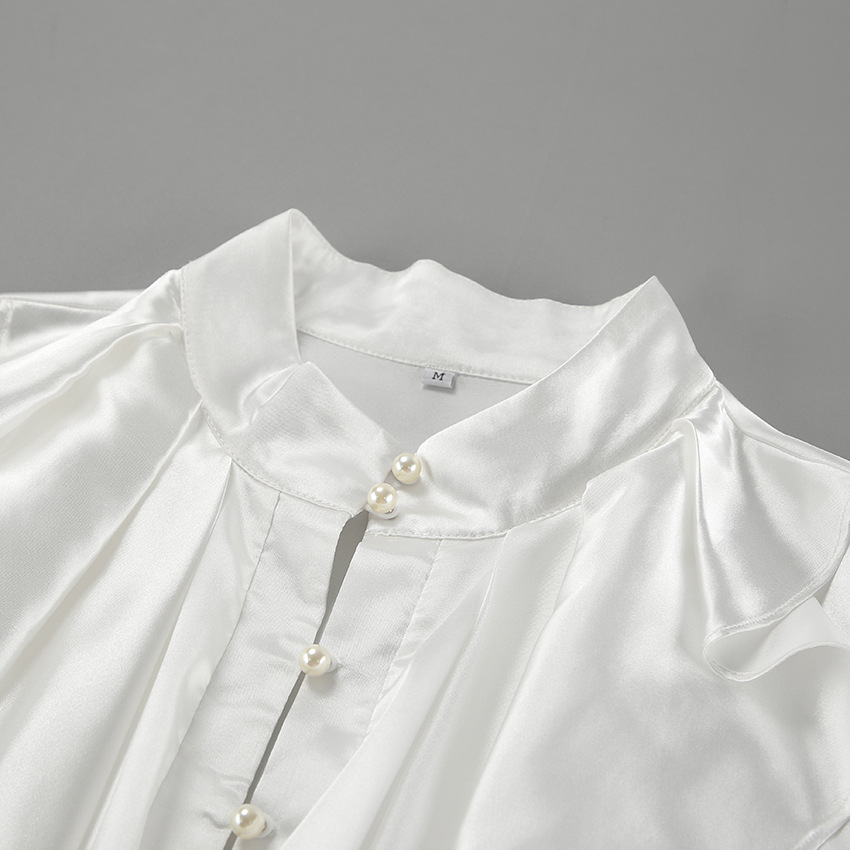Relaxed Fit Flounce Hem Mandarin Neck Shirt