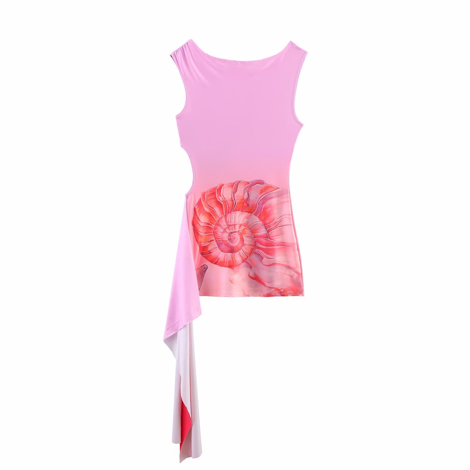 Irregular Shell Short Dress with Ribbon for Women