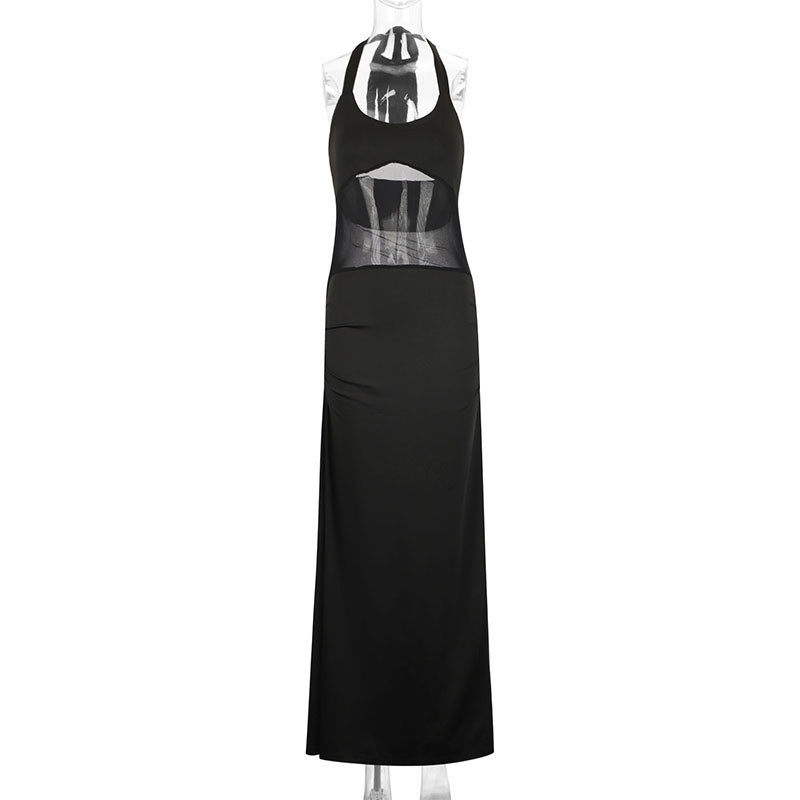 Curve-Hugging Open Back Tie Neck Side Split Dress