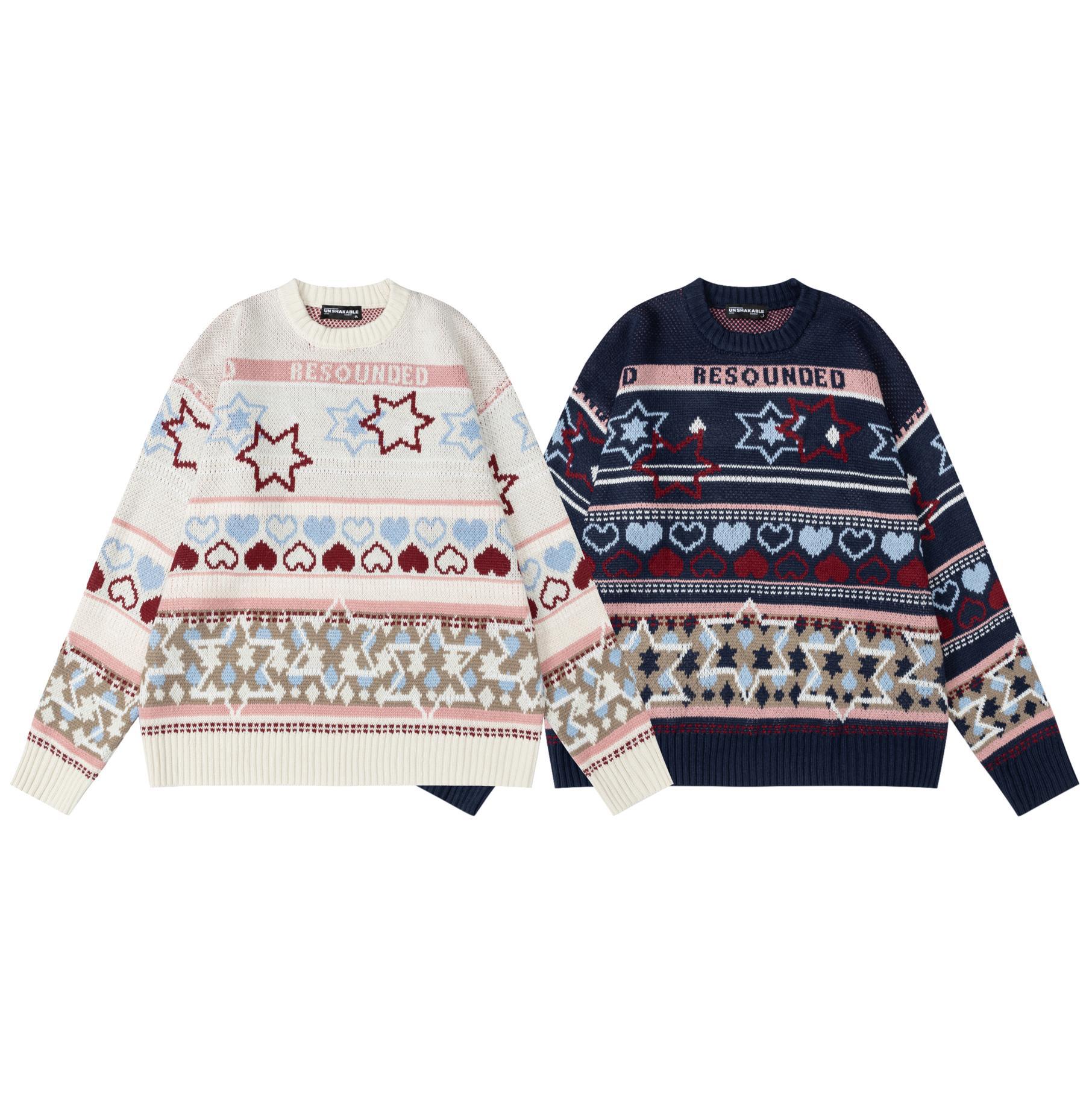 Retro Starry Knit Oversized Long Sleeve Sweater