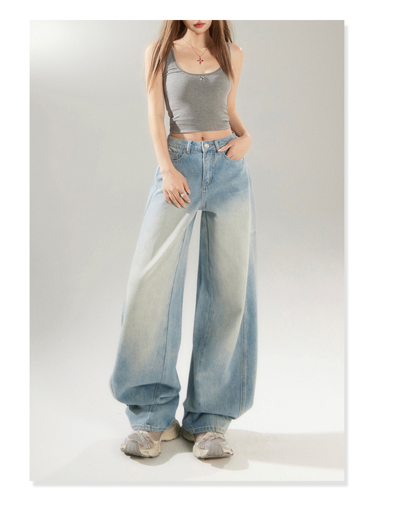 Retro Distressed Light Blue Skinny Jeans High Street Patchwork Design Banana Scythe Pants for Women