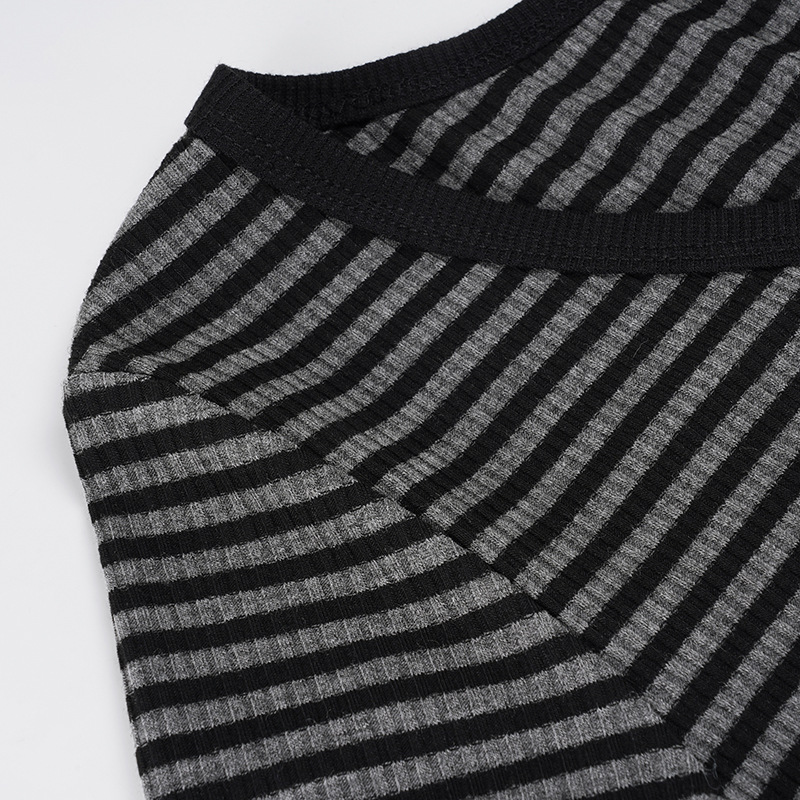 Simple Fashion Striped Color Block Round Neck Basic Long Sleeve Slim Fit Versatile Slimming Casual Short Top