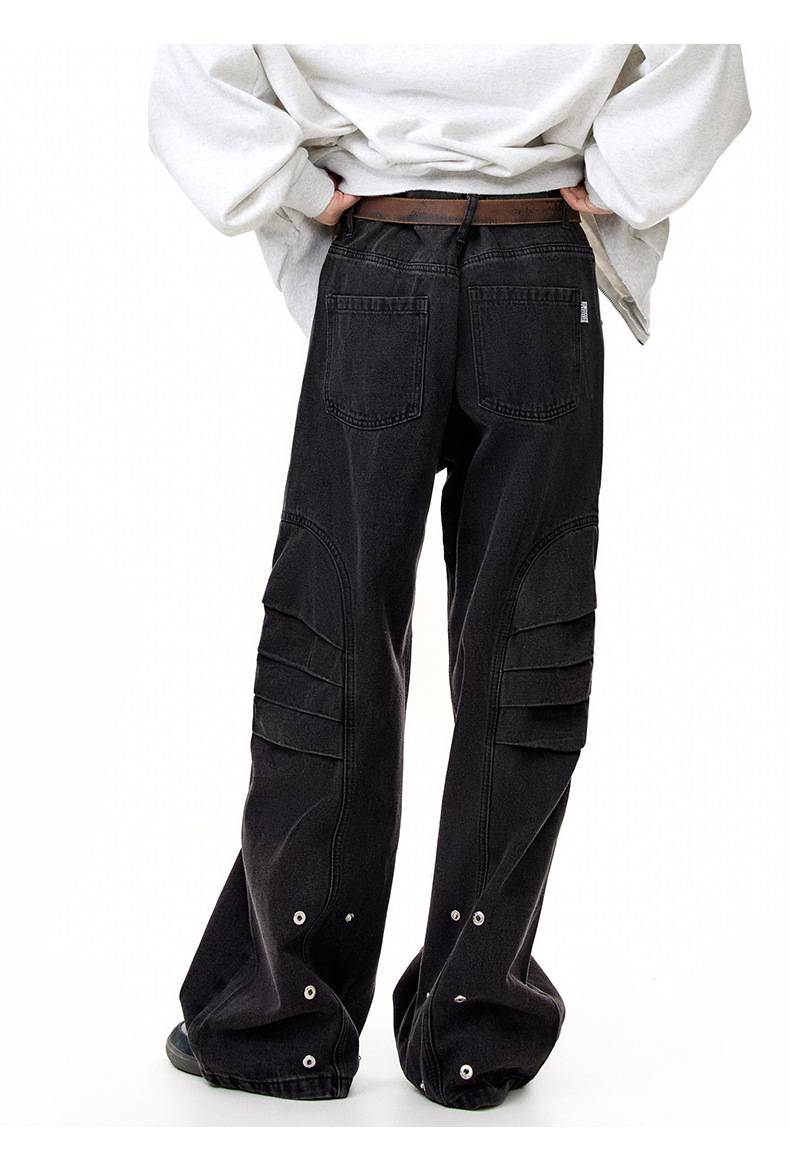 Street Retro Unique Folded Structured Casual Denim Trousers
