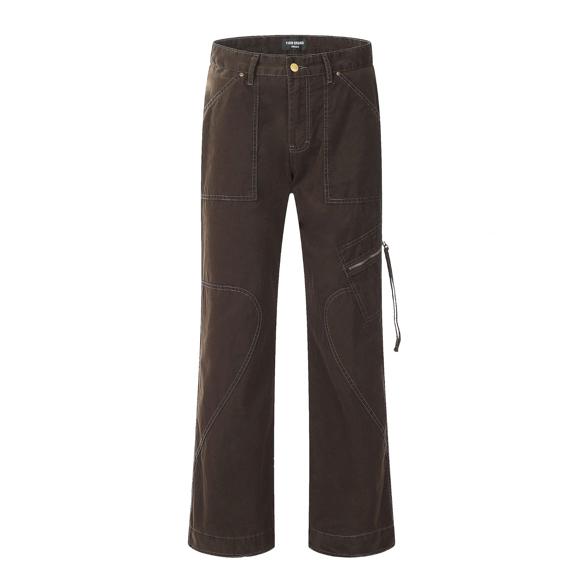 Multi-Pocket Work Pants Loose Straight Leg Casual Wide Leg Trousers for Men and Women
