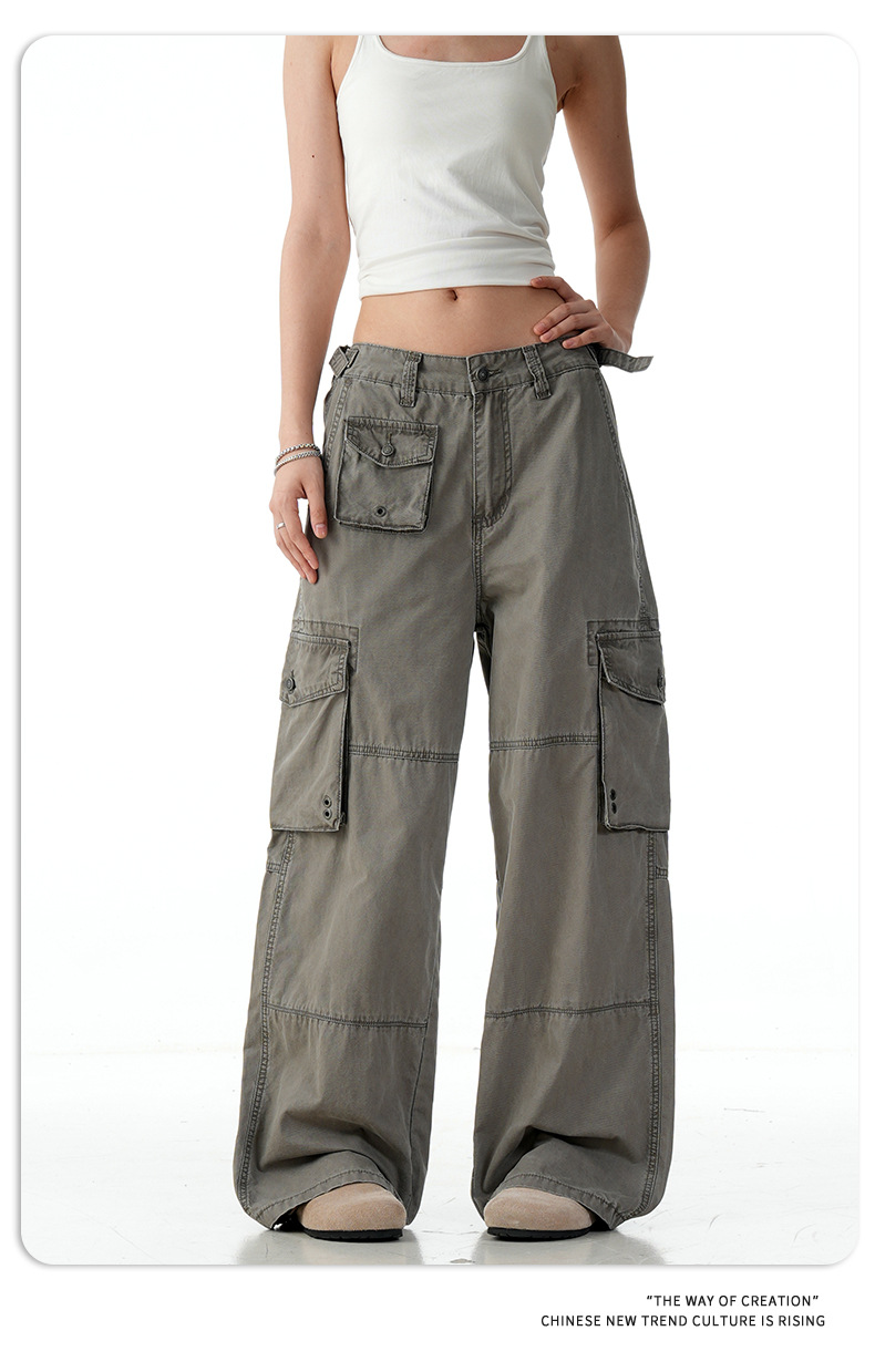 A-Line Straight Cargo Pants for Men and Women Pure Cotton Multi-Pocket Loose Fit Quality Slimming Casual Long Pants