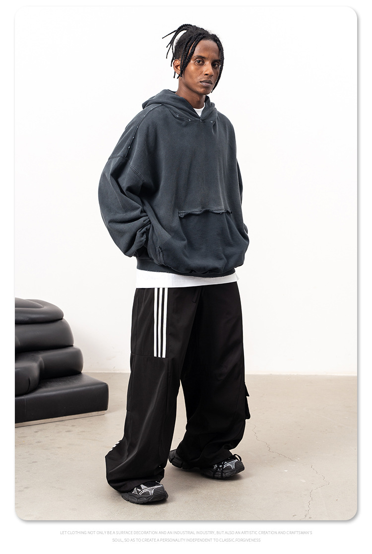 Streetwear Heavy Cotton Aged Torn Hoodie