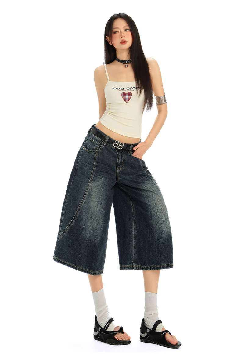 Women's Denim Pants Dark Color Versatile Loose Wide-Leg Design Sense Straight Leg Pants