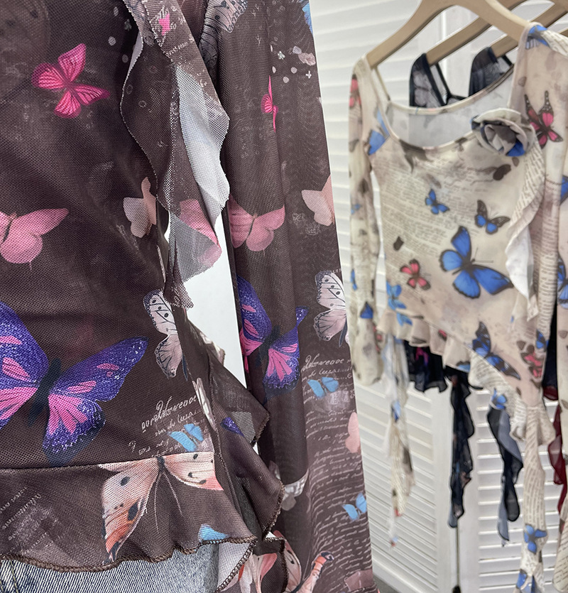 Asymmetric Pointed Floral Off-Shoulder Full Sleeve Top